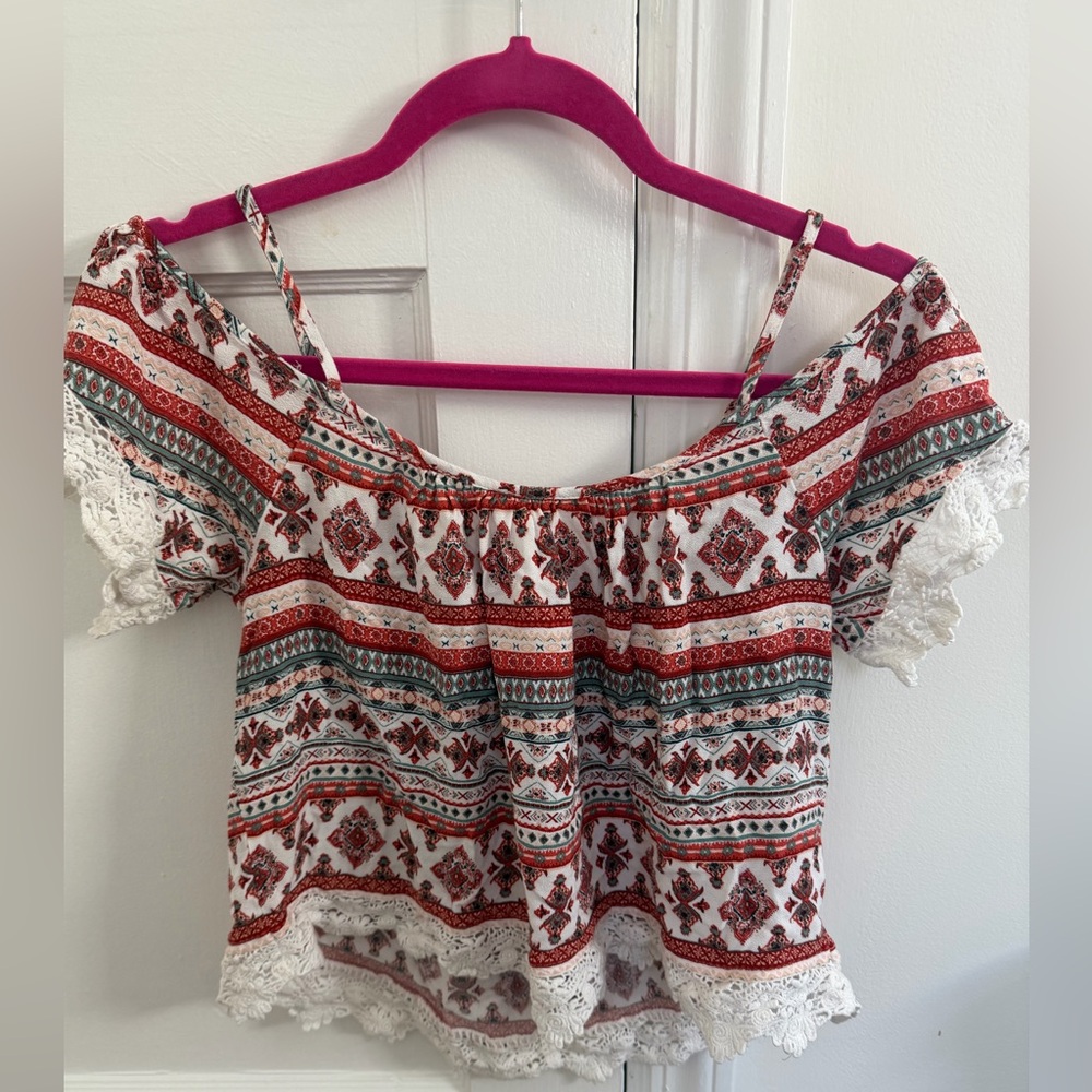 Bohemian Off-Shoulder Top - Red and White